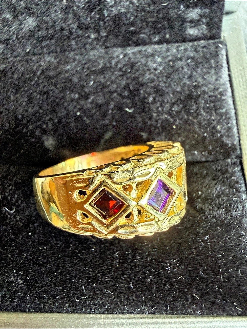 14K Yellow Gold Byzantine Ring with semi-precious stones, Size 7